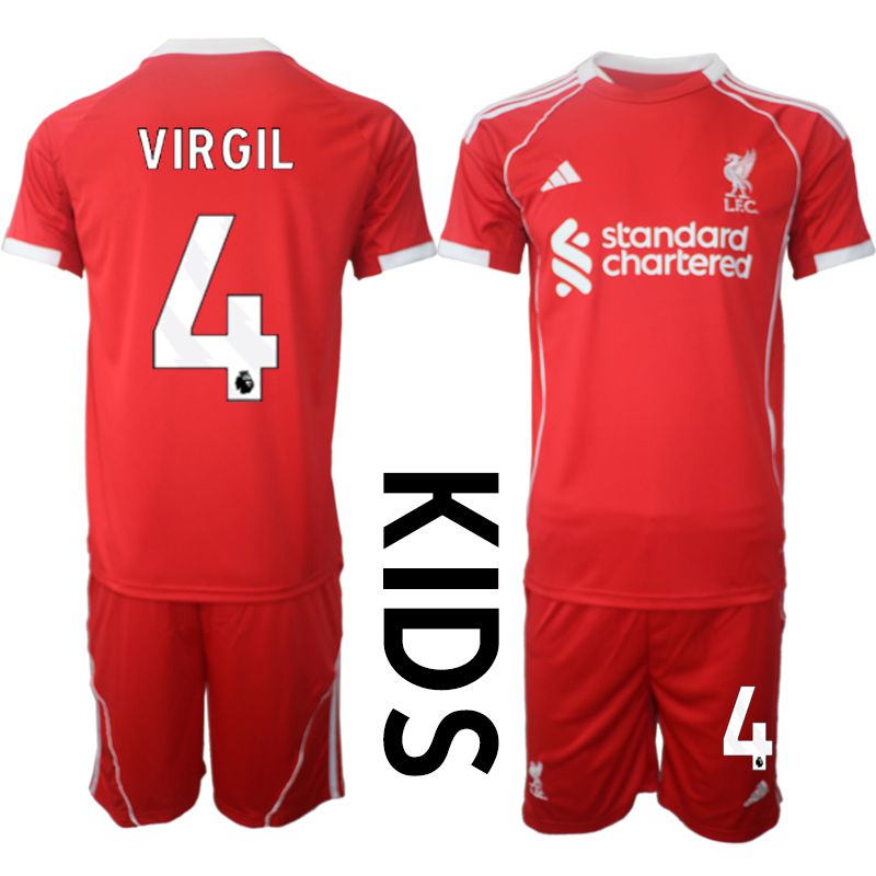 Youth 2025-2026 Season Club Liverpool home red #4 Soccer Jersey